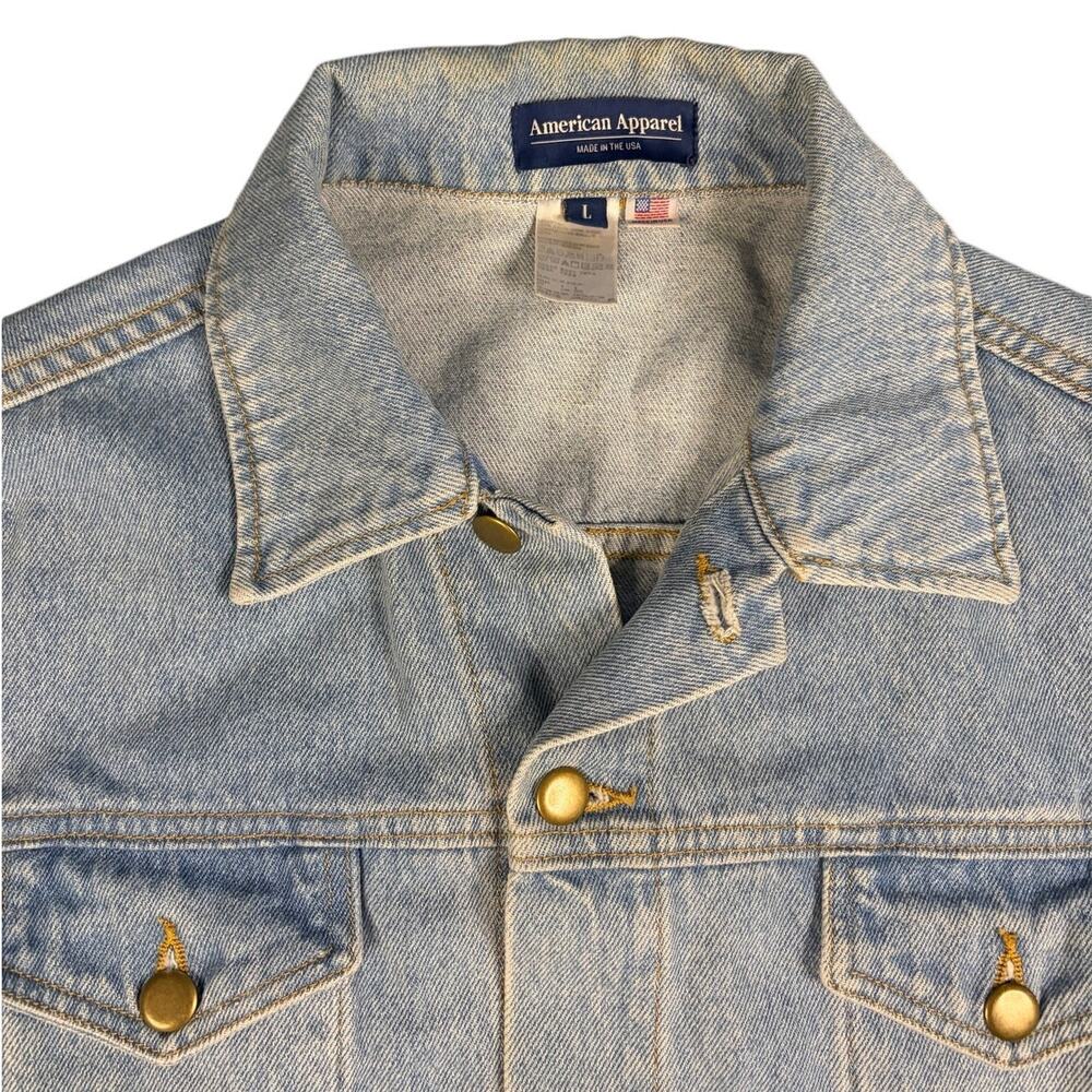 American Apparel Vintage Denim Jacket Large Blue Jean Trucker Jacket Unisex Y2K - Picture 6 of 10